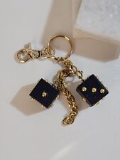 Vintage Leather Dice Keychain, Navy/Gold Dangle Custom Oversized Charm - Rare  picture
