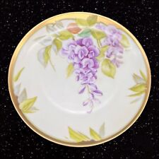 Vintage PNT BAVARIA Hand Painted Heavy Gold Plate W Purple Flowers Signed 8.5”D picture