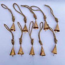 Small Mini Gold Rustic Vintage Iron Tin Metal Bells (10 Cone Bell with Rope) picture