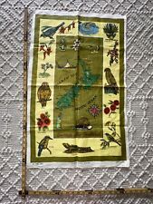 Vintage UNUSED Tea Towel Linen Tasman Sea New Zealand Green Yellow Bird picture