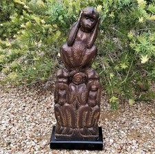 PIER 1 Imports Wood Mahatma Gandhi 3 Wise Monkeys Statue  29"  picture