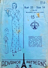RARE 1930s Advance Patterns #814 Bias Cut Nightgown Sz 14 *COMPLETE picture
