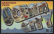 Large Letter: Greetings From Ocean City, N.J., Early Linen Postcard, Unused picture
