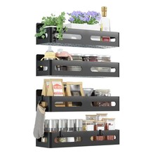 4 Pack Black Magnetic Spice Rack for Refrigerator Strong Organizer Shelves picture