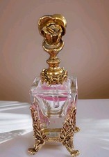 Hollywood Regency Ormolu Metal & Glass Perfume Bottle Bathroom Vanity Rose Decor picture
