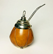 Natural Mate Gourd With Silver Decorations Bohemian Decor Cup for Yerba Mate picture