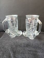Vtg Glass Beer Cowboy Boot Stein Mug Pair (2) Libbey of Canada #4 Clear Embossed picture