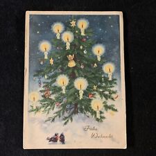 Vintage Merry Christmas In German Frohe Weihnacht Postcard Tree Angel Robins picture