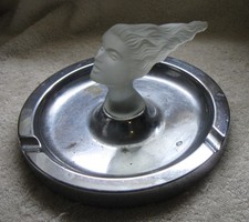 Negbaur LADY NICOTINE Art Deco Ashtray - Frosted Glass Lady Head Lalique-Style picture