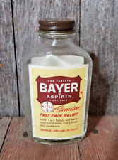 Vintage Bayer Aspirin Large Glass Bottle Metal Lid Paper Label 300 Tablets picture