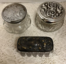 Assorted Lot Of Three Vintage Cream Makeup Powder Jars Vanity Jars picture