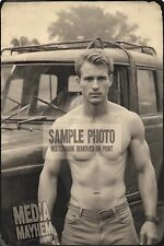 Blonde Beefcake Male Shirtless Front of Jeep Print 4x6 Gay Interest Photo #143 picture