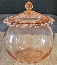Vintage Old Colony Lace Edge Open Lace Pink Depression Glass Cookie Jar💕🍪 picture