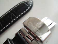 NEW WATCH STRAP Genuine Leather 20mm OMEGA Black SEAMASTER SPEEDMASTER + GIFT picture
