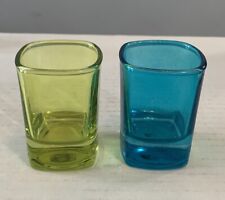 Mini Square Transculent Colored Shot Glasses Weighted Bottom Set of  2 picture