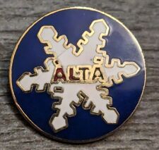 Alta Mountain/Ski Resort Utah White Snowflake Design Vintage Pinback Lapel Pin picture