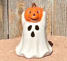 Ceramic Vintage Style Ghost holding Jack-O-Lantern Light Up LED Halloween Decora picture