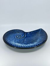 Pier 1 Imports Nautical Blue Brown Seashell Decorative Trinket Tray BEACH HOUSE picture