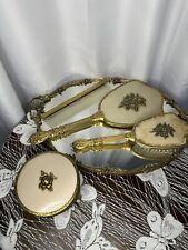 Vintage Gemlite Gold Plated Vanity Set 5 Piece Rose Details picture