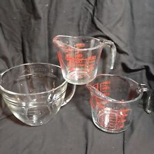 Lot of 3 Anchor Hocking Measuring Cups 1 2 4 Cups 2 Quarts D Handle Red Letters picture