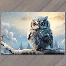 POSTCARD Owl Enchanting Winter Forest Baby Owl Amidst Snowy Magic Cute Fun picture