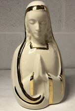 Vintage Mother Mary Praying Ceramic Planter Madonna Catholic 10” White Gold Trim picture