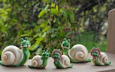 5 Vtg RARE Josef Originals Miniature Anthropomorphic SNAIL FAMILY Mini figurines picture