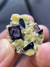 Super rare, natural anomaly purple border cubic fluorite and crystal base rock picture