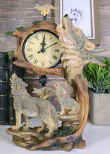 Ebros Howling Gray Wolves Family Table Clock with Pendulum 10.5