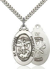 Men's Sterling Silver St Michael Nat'l Guard Military Catholic Medal Necklace picture