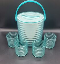 Vintage MCM Lucite Sally Designs Sea Blue Ice Bucket ,Lid & 4 Glasses Barware  picture