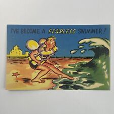 Humor: I've Become a Fearless Swimmer Beach Waves Ocean Linen Postcard picture
