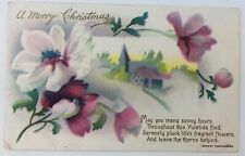 Vintage Embossed Christmas Postcard Church and Flower Scene 1914 picture