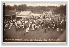 Postcard RPPC 1909 Roanoke Illinois Labor Day Parade Band Stand Store Peoria picture