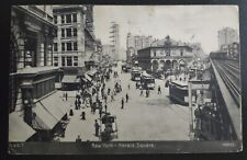 RPPC New York Herald Square 1909  Lucios Horse ad Buggies People Train Trolleys picture