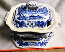 Very Nice Vintage Blue Transferware Soup Tureen with, Underplate picture