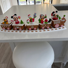 Disney Christmas Ceramic Train Figurine Set 5pc Mickey Minnie Donald Goofy Pluto picture