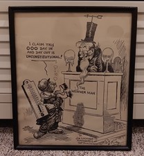 RARE SJ Ray Original SIGNED Political Cartoon Pen Ink Weather Man Silvey Jackson picture