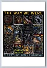 Ray Troll "The Way We Were" Human Evolution Linocut Art Postcard 1997 picture