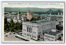 1935 Aerial View, City Hall, Court House and Bridge, Huntington WV Postcard picture