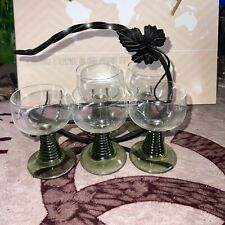 Vintage Green Beehive Stemmed Glasses.  Set of Five With Holder picture