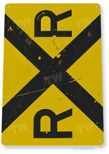 TIN SIGN Rail Road Metal Décor Station Tracks Street Crossing Shop Garage A733 picture