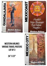 WESTERN AIRLINES Vintage Travel Posters Mexico City Guadalajara Mexicoast 24x37 picture