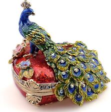 Bejeweled Enameled Animal Trinket Box/Figurine Heart Shaped Peacock picture
