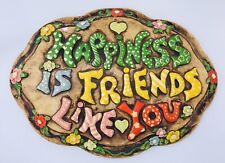 Vintage Boho Hippie Chalkware WALL PLAQUE Happiness is Friends Patchwork Design picture