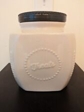 Large Stoneware Treat Canister by SCM Home, Cream w. Black Lid, Crazing All over picture