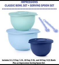 TUPPERWARE IMPRESSIONS Large 3pc Mixing Bowl Set 18c 10c 5.5c + Serving Tongs picture