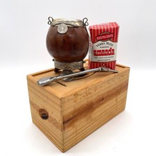 Mates Artesanales Vintage Yerba Mate Gourd Set with 1960 Coins Brown Good picture