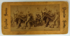 Antique Portrait Stereoview c1880 Stereoscopic Photo Card, Riding The Elephant picture