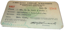 1927 CHICAGO GREAT WESTERN RAILWAY CGW EMPLOYEE PASS #2562 picture